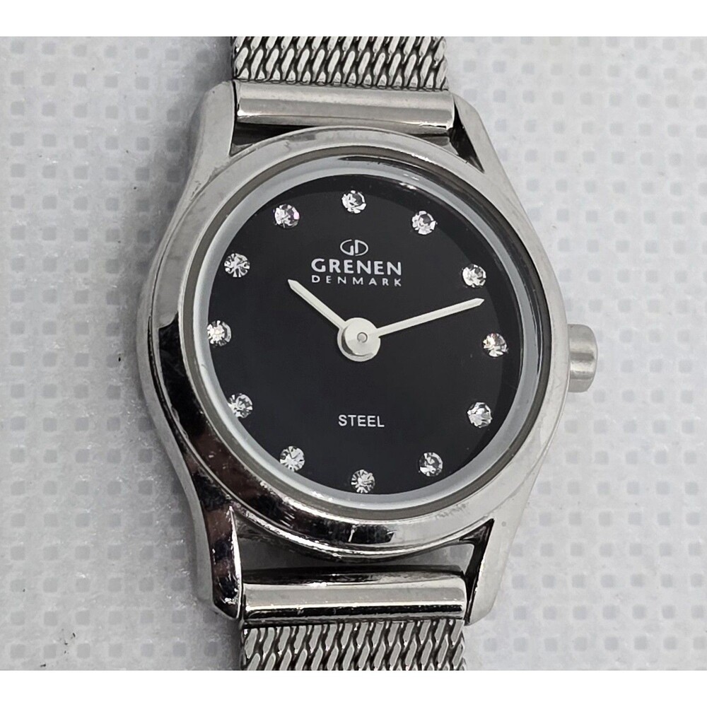 Women's Grenen Denmark Round Black Dial Crystal Marker Mesh Bracelet Watch 09 - Picture 6 of 8